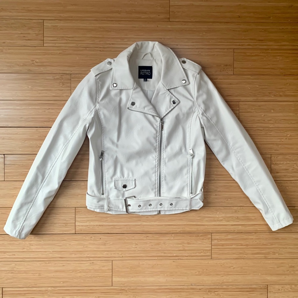 White Faux Leather Jacket- Size Medium